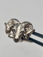 Vintage Silver Tone Ram Head Hickok Cufflinks Dimensional Detail Animal Motif