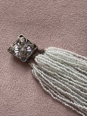 RARE – Vintage Czech Pale Green Glass Panel Seed Bead Bracelet 1940’s / 1950’s