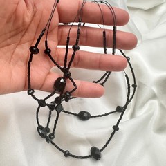 Vintage 90s Black Glass Multi Strand Layered Statement Necklace Boho Chic Goth