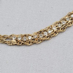 Vintage Rhinestone Tennis Bracelet Gold tone Double Rope Chain 7″