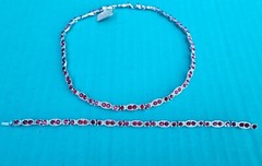 Red Rhinestone Rhodium Choker Necklace & Bracelet Set BEL-COR c1950s NOS Unused