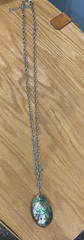 Vintage Natural Abalone Mother of Pearl 15.5″ Necklace Pendant w/ Silver Chain