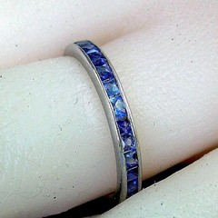 Original Antique SAPPHIRE Carre cut Band Deco PLATINUM Eternity Anniversary Ring