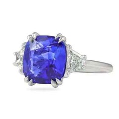 3Ct Cushion Sapphire & Lab Created Diamond Three-Stone 14K White Gold FN Ring