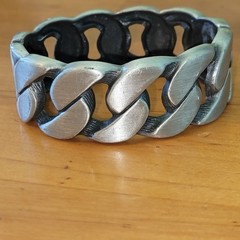Vintage Chunky Silver Tone Curb Link Hinged Cuff Bracelet 66g