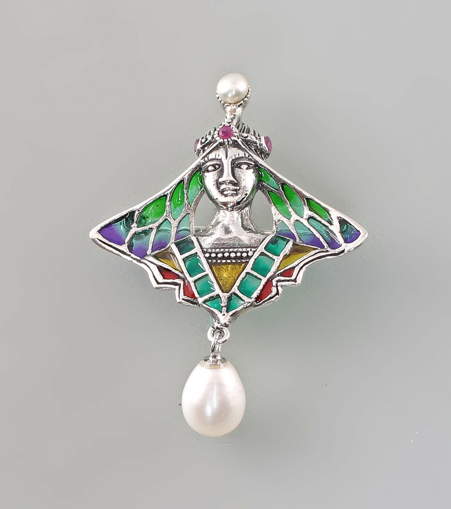 9927640-d 925er Silver Brooch Pendant Transluzidemail Garnet N. Mucha