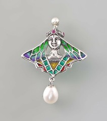 9927640-d 925er Silver Brooch Pendant Transluzidemail Garnet N. Mucha
