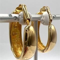 Vtg Swarovski Chunky Hoop Earrings Clear Crystal Black Green Striped Gold Tone