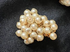 Vintage Faux Pearl Cha Cha Brooch Earring Set French Trombone Clasp Clip On READ