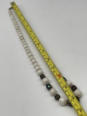 Vintage White Natural Stone Infused Art Glass Aurora Bead Crystals 28” Necklace