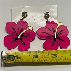 Hawaii Giant Hibiscus Pink Flower Earrings Femme De Bloom Large Acrylic Vintage