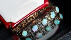 14k y/gold bracelet 5.50ct natural opal diamond 7.0″ bangle antique 25.90g N3216