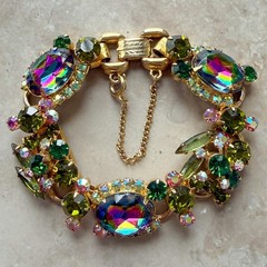Vtg Juliana D&E Watermelon & Green Bracelet Brooch Earrings 3pc Set Heilotrope