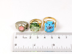 Vtg Victorian Revival Ring Lot Green Glass Blue Flower Enamel Adjustable