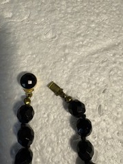 Vintage 56” Black Glass Faceted Bead Single Strand Necklace / Made In Austria
