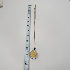 Vintage 90s Aztec Calendar Pendant Necklace Gold Tone Greek Key Border Jewelry