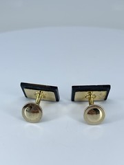 Vintage Onyx Lapis Tigers eye rectangle cufflinks polished gold tone fixed backs