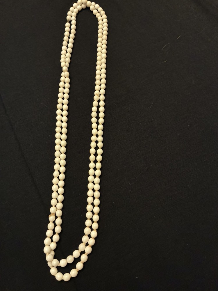 Vintage White Milk Glass Knotted Flapper Opera Strand Necklace – 54″