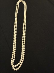 Vintage White Milk Glass Knotted Flapper Opera Strand Necklace – 54″