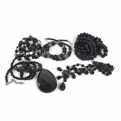 Lot of 5 Black Necklaces Some Vintage Glass Plastic Silver Tone Metal