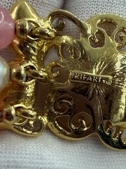 Vintage Trifari Gold-Tone 3 Strand Bracelet w/ Ornate Floral Centerpiece Clasp