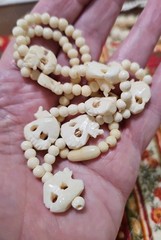 Vtg LOT Graduated Carved Rose Bead Elephant Necklaces Krememtz Rose Brooch ERs +