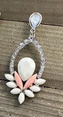 Peaches & Cream Acrylic Rhinestone Dangle 2” Pierced Earrings Vintage