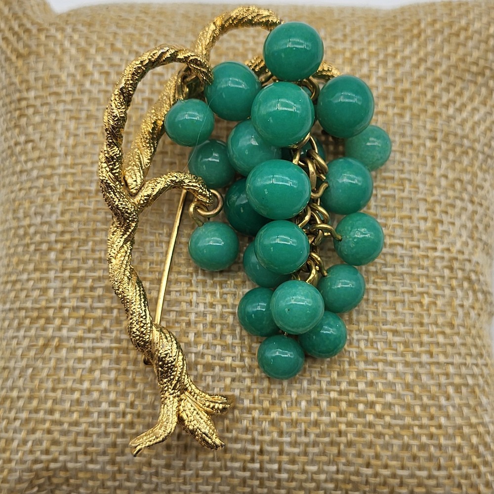 Incredible Bonsai Willow Brooch pin Jade Glass MCM Estate Jewelry Ivy