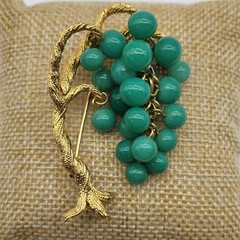 Incredible Bonsai Willow Brooch pin Jade Glass MCM Estate Jewelry Ivy