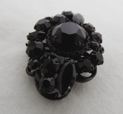 Vintage REGENCY Japanned Jet Black Rhinestone Pin Pendant Brooch Signed Mourning
