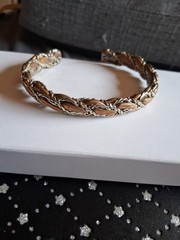 Vintage Mixed Metal Braided Copper Wire Cuff Bracelet Silver Tone Woven Bangle