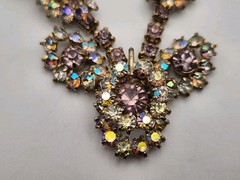 Vintage Light Purple Lilac & AB Rhinestone Necklace & Screwback Earrings Set
