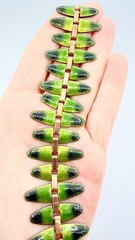 Vintage Signed Matisse Renoir Green and Black Enamel Wide Link Bracelet
