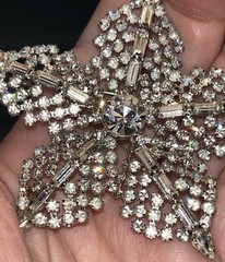 Vintage Hollywood Regency Rhinestone Star Brooch Atomic Baguette Pin 3” 50s 24g