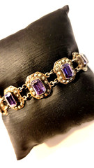 Antique amethyst and markasite bracelet ss links, byzantine design size 6 , 2.4g
