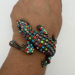 Vntg Alligator Clamper Bracelet Multicolor Rhinestone Estate Statement