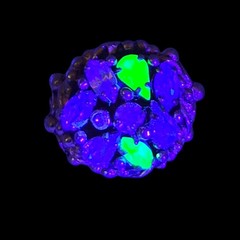Vintage Signed Barclay Uranium Glass Ring Pastel Rhinestone Cluster Adjustable