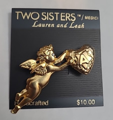 Two Sisters Medici Lauren & Leah Handcrafted Cherub Brooch w/ Heart “A” Vintage