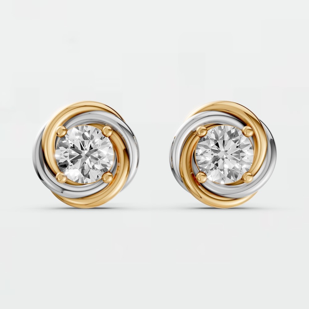 14K Two Tone Gold Lab Grown Diamond Classic Prong Set Minimalist Stud Earrings