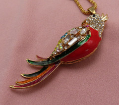 Betsey Johnson Necklace Cockatoo Parrot 3.5 in Pendant Pink Blue Crystal 136c