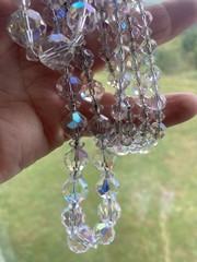 Aurora Borealis Crystal Necklace 2 Strand 25″ 31″ Vintage Chain Strung GF Clasp