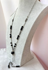 VTG DRESSY GOTH Quartz polished Crystal Glass Genuine Stone Beaded Necklace y2k