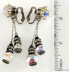 1960s VTG Earrings Iridescent Crystals Rhinestones Dangles