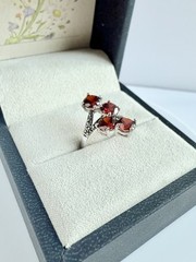 Vintage Red Stone & Marcasite Ring, Silver, Size 8 Cascade Vine Design