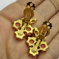 Vtg Victorian Revival Coral Lucite Rose Gold Plated Statement Earrings Clip-on