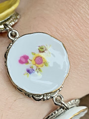Vintage Porcelain Plate Charm Bracelet Floral Tea Party Cottagecore Pastel