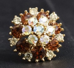 Trifari Rhinestone Amber AB Gold Tone Mid Century Necklace/Clip Earring Set *WOW