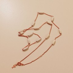 Authentic Vintage Trifari Gold White Milk Glass Bead 22″ Matinee Necklace T Tag