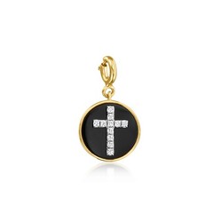 Ross-Simons Lab-Grown Diamond Cross Charm w Blck Agate in 18k Gold Plate