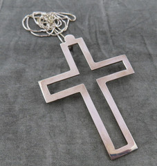 Vintage Sterling Silver Necklace Large Open Cross 2.5 in Pendant Statement 210h